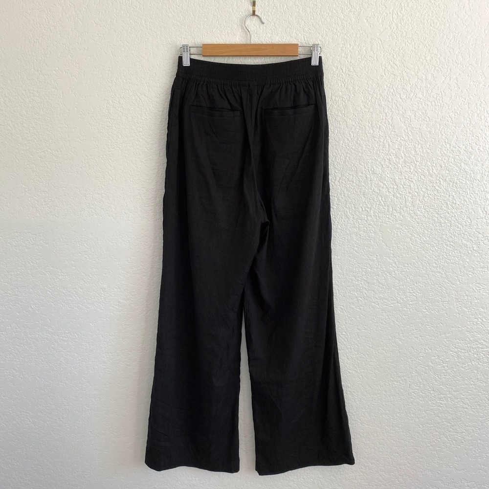 Sweaty Betty Black Stretch Wide Leg Linen Blend Pants Relaxed Fit Smocked Waist - Picture 5 of 10